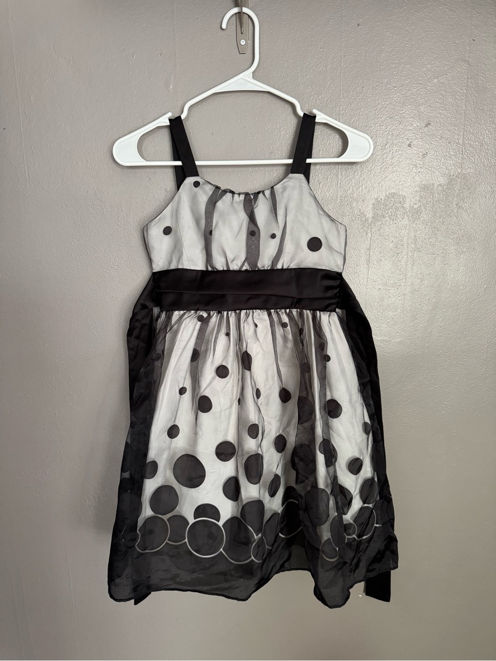 Rare Editions Black and White Polka Dot Organza Party Dress